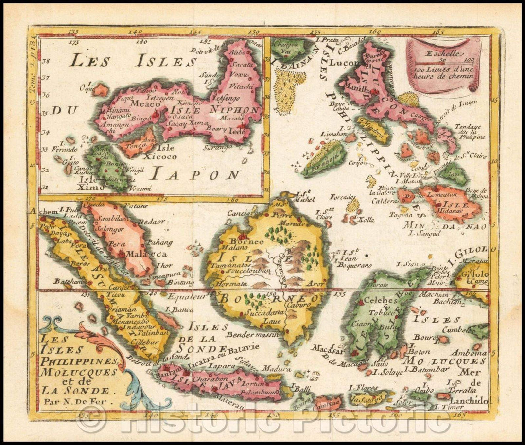 Historic Map - Les Isles Philippines Molucques et de La Sonde [Japan inset] :: part of Southeast Asia and the Philippines, with a large inset of Japan, 1710 - Vintage Wall Art