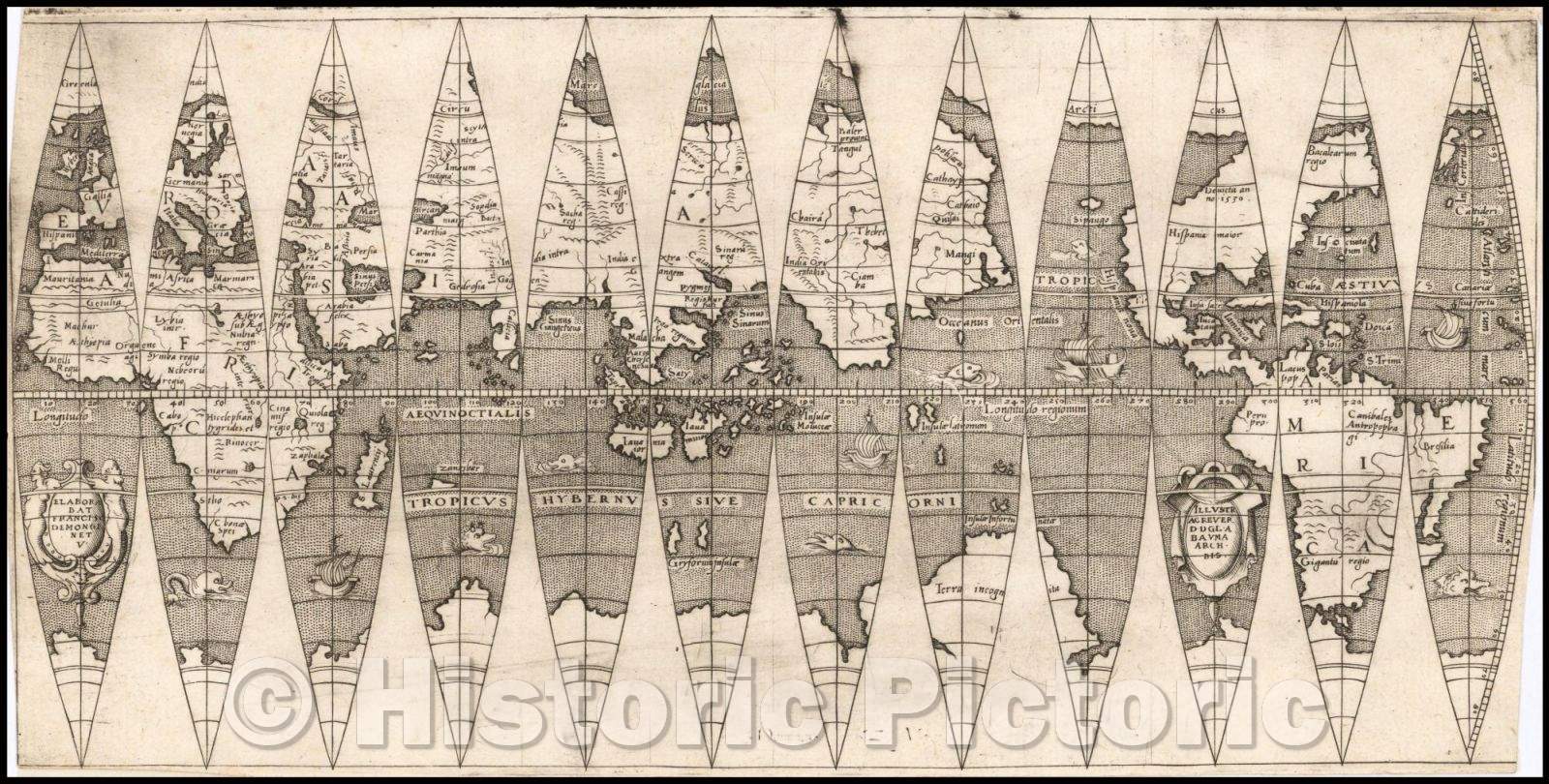 Historic Map - World & Celestial Maps/Globe Gores, 1560, Francois Demongenet - Vintage Wall Art