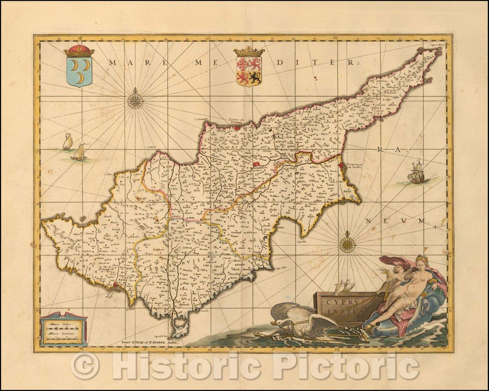 Historic Map - Cyprus Insula, 1690, Peter Schenk - Vintage Wall Art