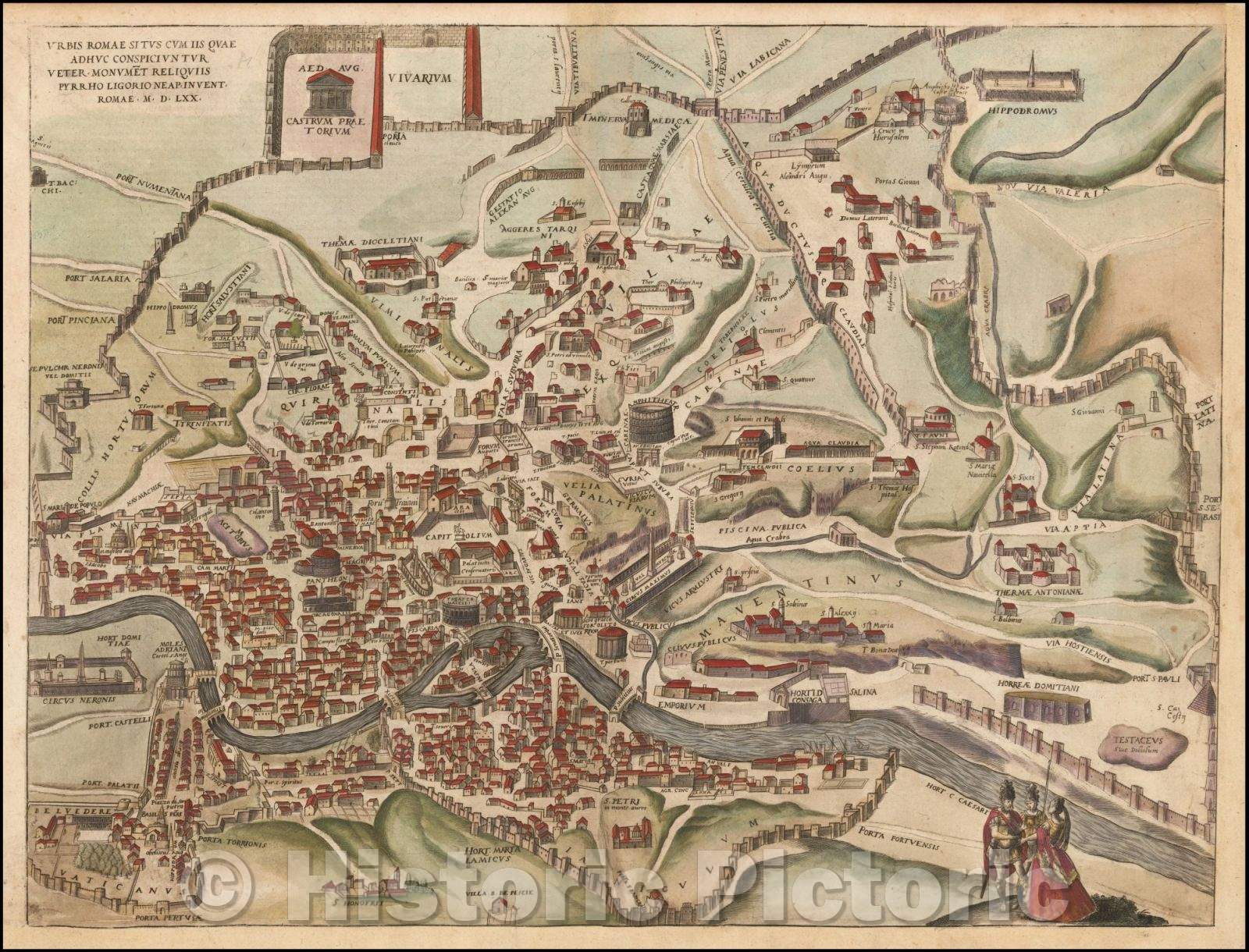 Historic Map - (Ancient Rome) Urbis Romae Situs Cum IIS Quae Adhuc Conspiciuntur Veter :: (Rome). The position of the City of Rome Monument, 1575 - Vintage Wall Art