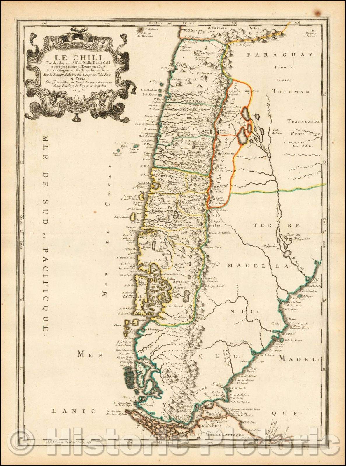 Historic Map - Le Chili/tir?de celuy que Alf. Oualle P. de la C. d. I. a fait imprimer a Rome en 1646 et distingu?en ses treize Juridictions, 1656 v1