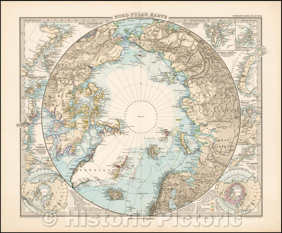 Historic Map - Nord-Polar-Karte/Map of North Italy and Corsica during ancient times, 1883, Adolf Stieler - Vintage Wall Art