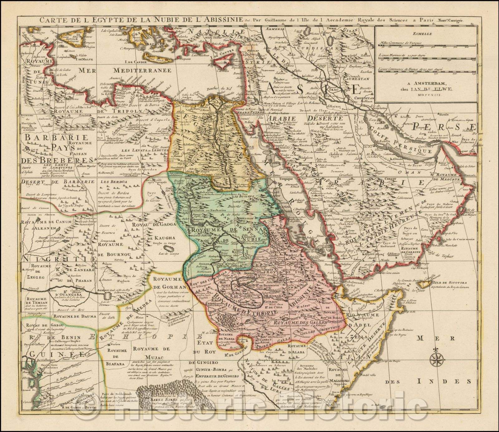 Historic Map - Carte de l'Egypte de la Nubie de l'Abissinie, 1792, Jan Barend Elwe - Vintage Wall Art