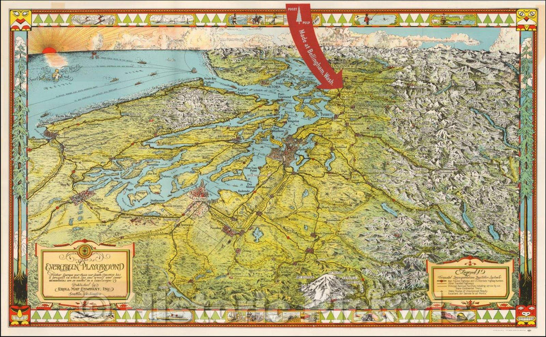 Historic Map - Puget Sound & Northwestern Washington, The Evergreen Playground, 1948, Kroll Map Company v1