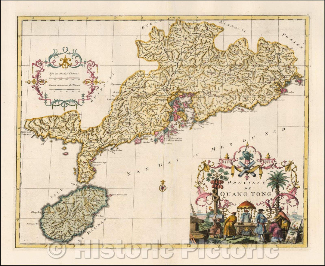 Historic Map - Guandong and Hainan, China Province De Quang-Tong, 1737, Jean-Baptiste Bourguignon d'Anville v1