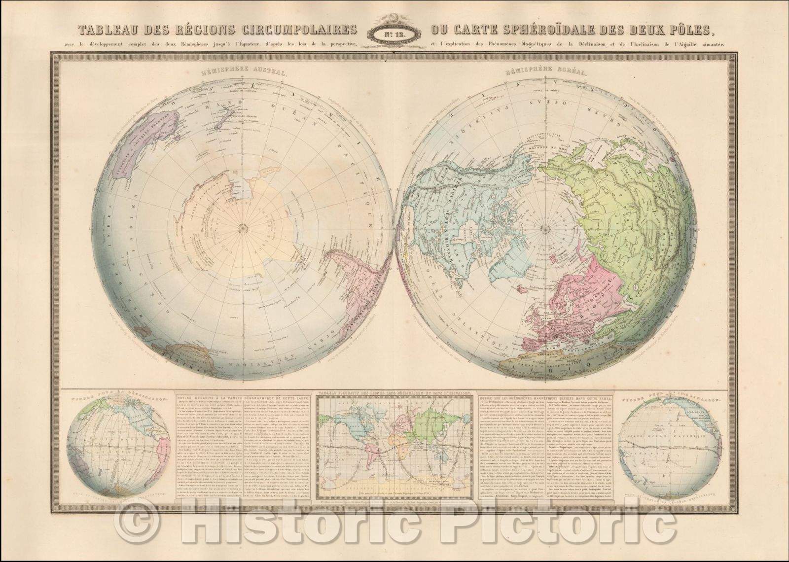 Historic Map - Tableau Des Regions Circumpolaires Ou Carte Spheroidale/Map, illustrating the northern and southern hemispheres, 1860, F.A. Garnier - Vintage Wall Art