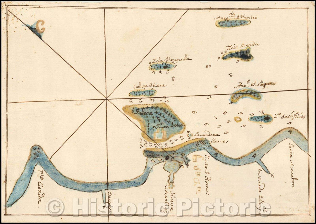 Historic Map - Veracruz and Vicinity Manuscript Map, 1700, Anonymous - Vintage Wall Art