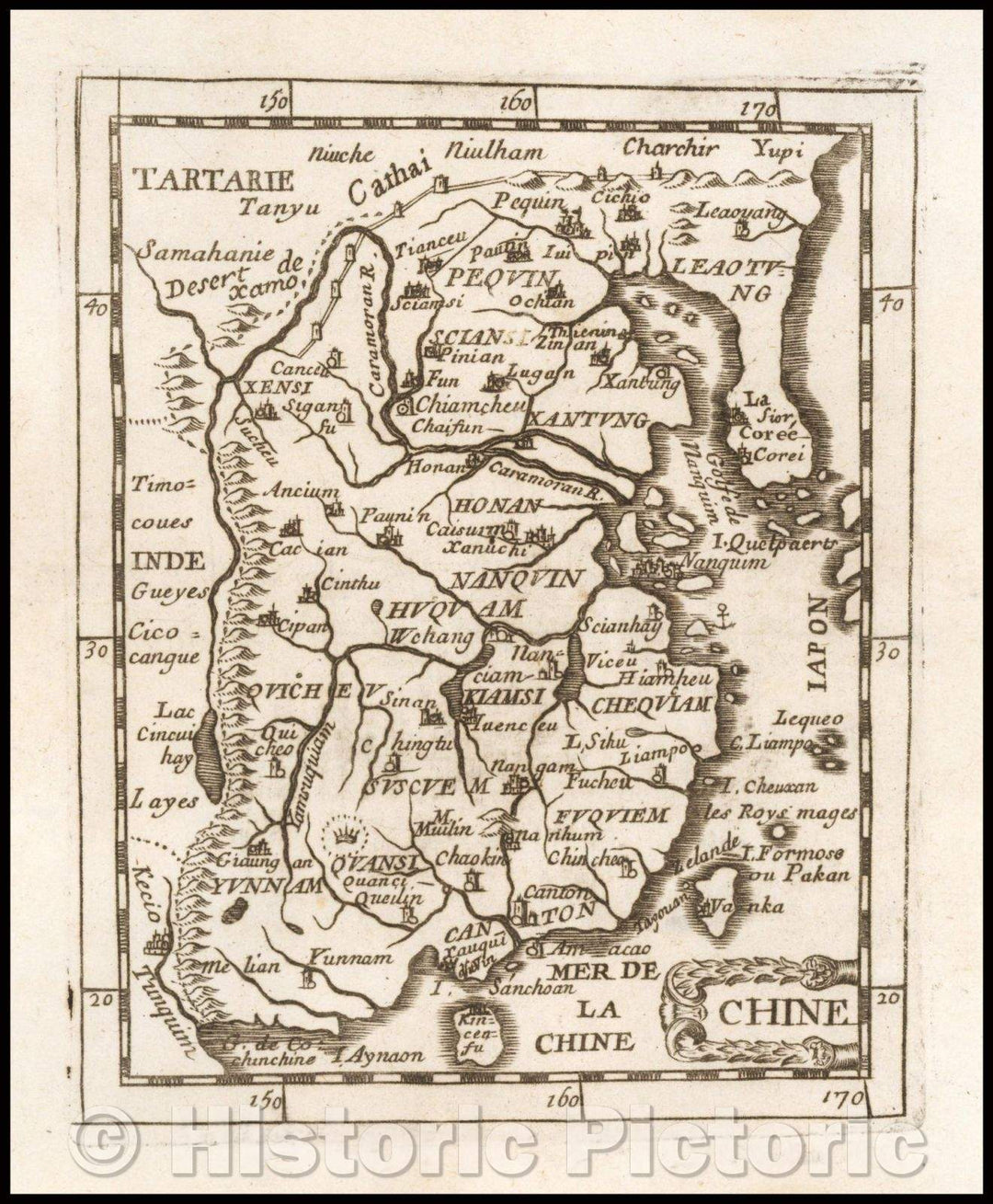 Historic Map - China, 1676, Pierre Du Val - Vintage Wall Art