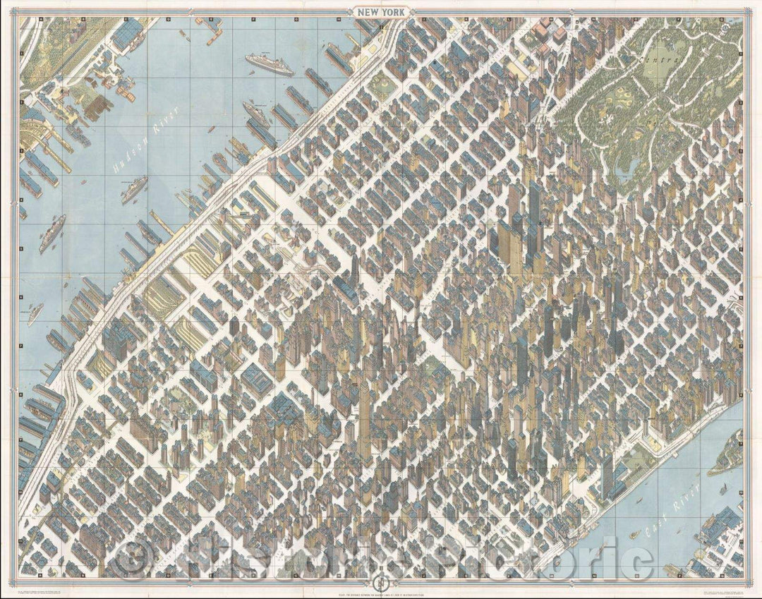 Historic Map - New York (Midtown Manhattan), 1962, Hermann Bollmann - Vintage Wall Art