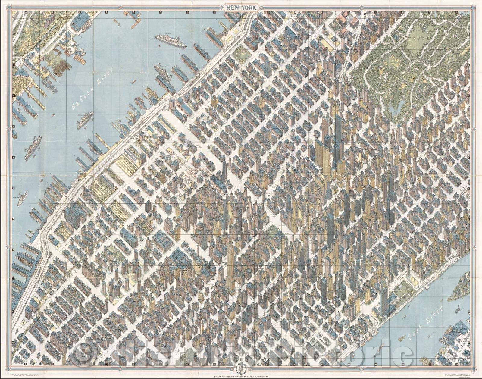 Historic Map - New York (Midtown Manhattan), 1962, Hermann Bollmann - Vintage Wall Art