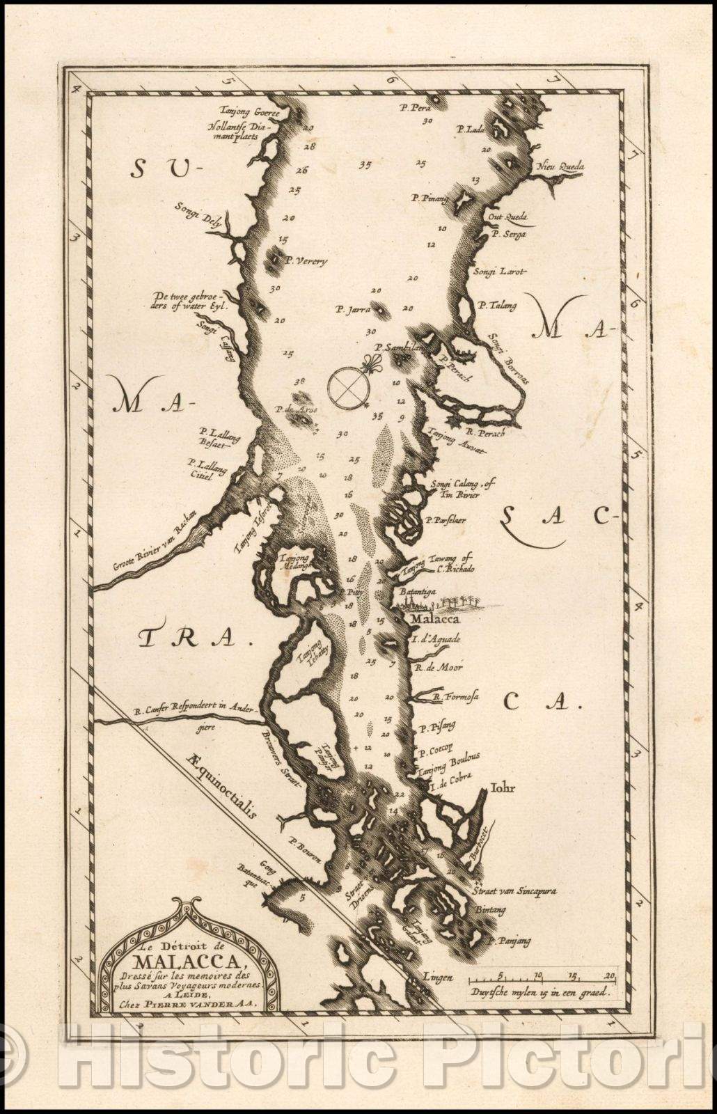 Historic Map - Le Detroit de Malacca, Dressee sur les memoires des plus savans Voyageurs, 1714 - Vintage Wall Art