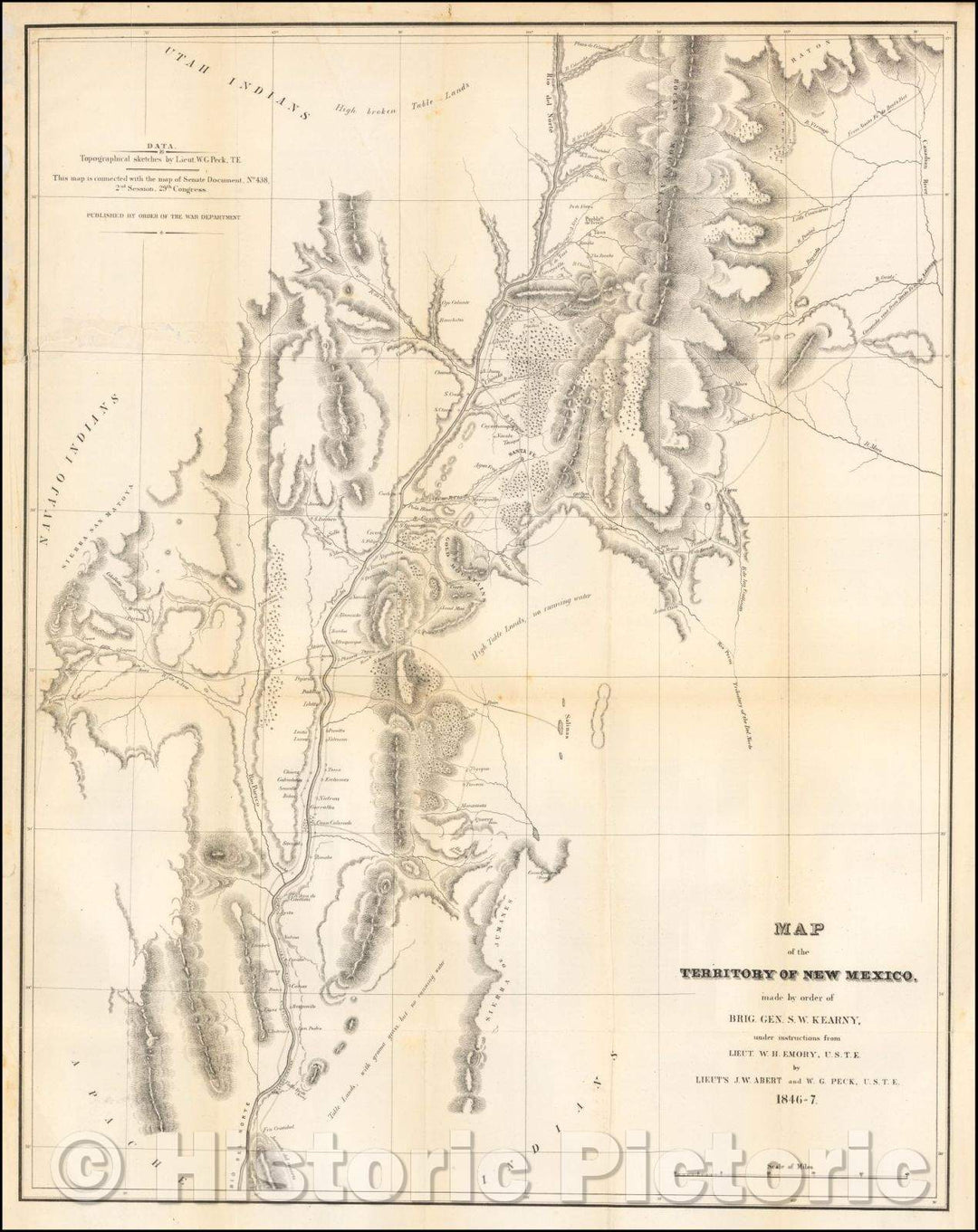 Historic Map - Map of the Territory of New Mexico Made, 1847, United States GPO - Vintage Wall Art