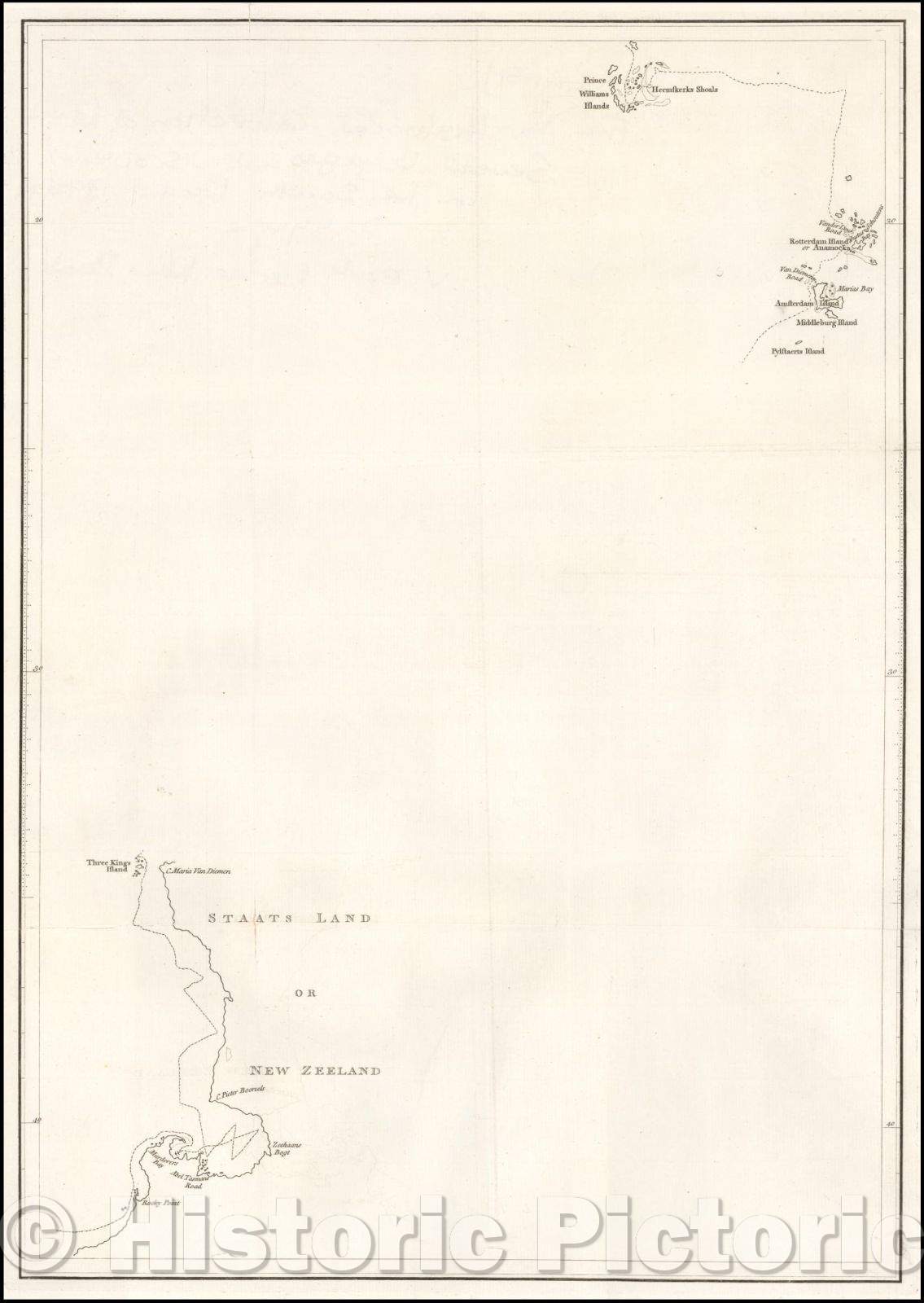 Historic Map - Staats Land or New Zealand - Tasman's Voyage, 1769, Alexander Dalrymple - Vintage Wall Art