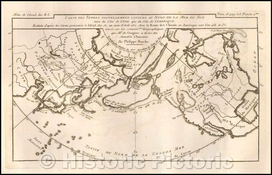 Historic Map - Carte des Terres nouvellement connues au Nord de la Mer du Sud/Map newly known lands north of the South Sea as the Asian Riviera, 1752 - Vintage Wall Art