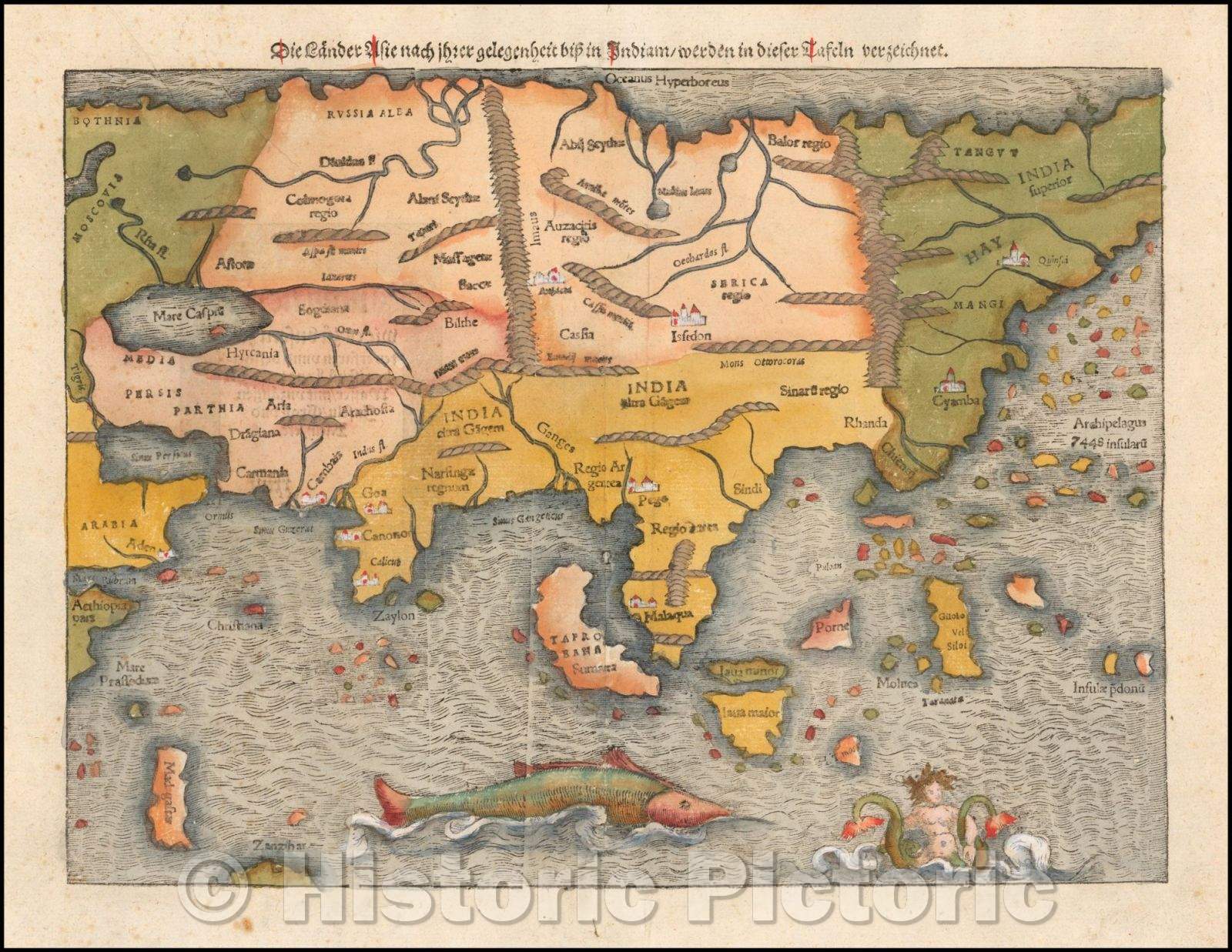 Historic Map - Die Lander Asie nach ihrer gelegenheit bisz in Indiam werden in dieser Tafeln verzeichnet/The First Map of the Asian Continent, 1550 - Vintage Wall Art