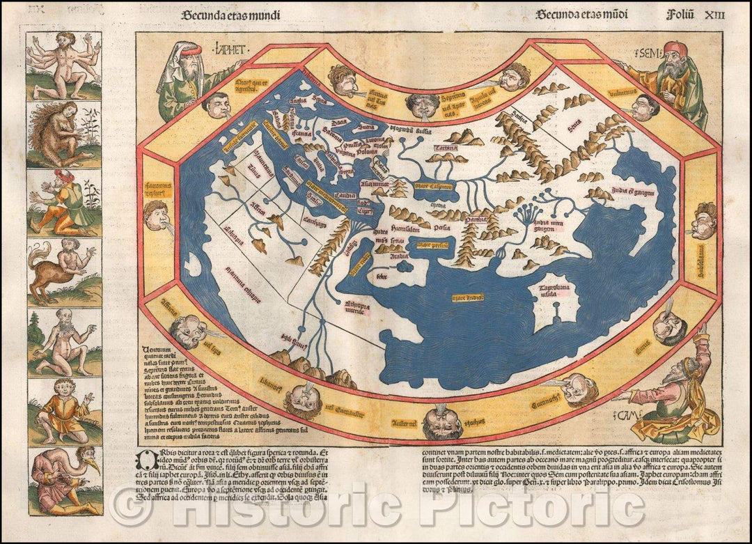 Historic Map - Secunda etas mundi (World Map Before Discovery of America), 1493, Hartmann Schedel v1