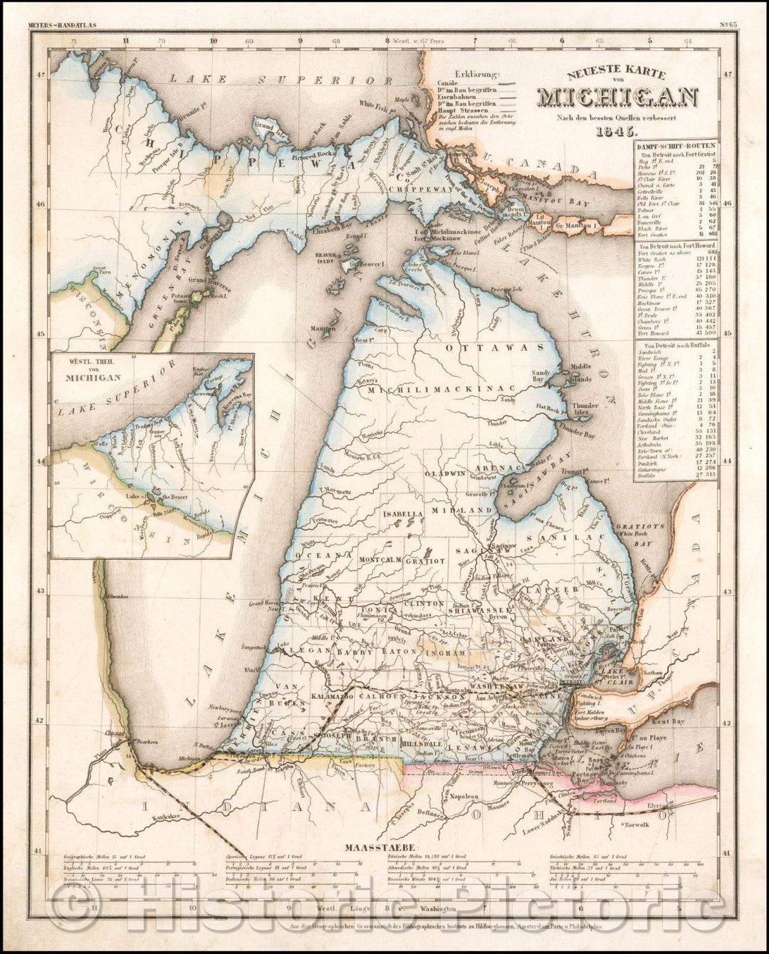 Historic Map - Neueste Karte von Michigan Nach den bessten Quellen verbessert 1845, 1845, Joseph Meyer - Vintage Wall Art