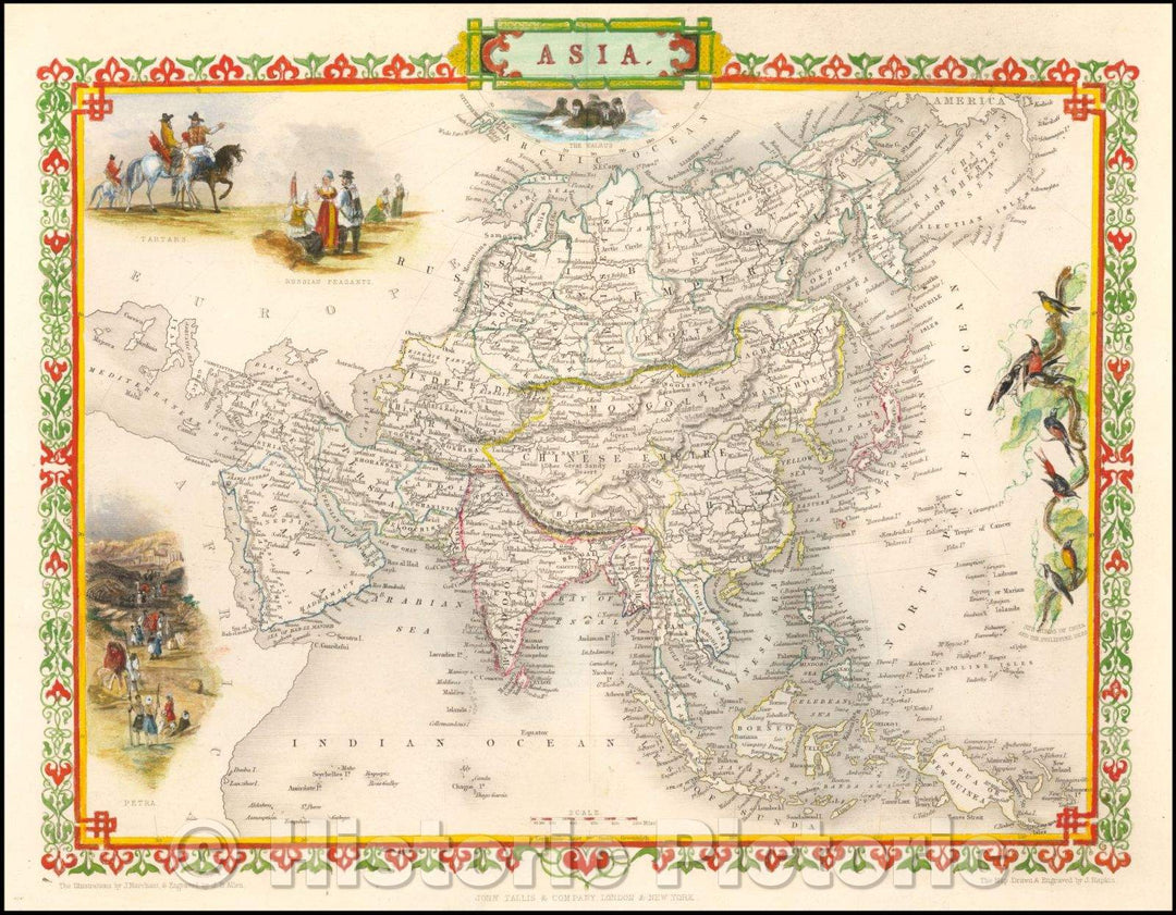 Historic Map - Asia, 1851, John Tallis - Vintage Wall Art