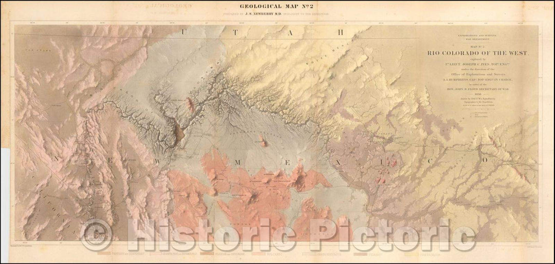 Historic Map - Geological Map No. 2, 1858, Joseph C. Ives - Vintage Wall Art