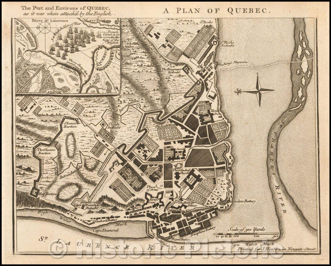 Historic Map - A Plan of Quebec, 1759, Universal Magazine - Vintage Wall Art