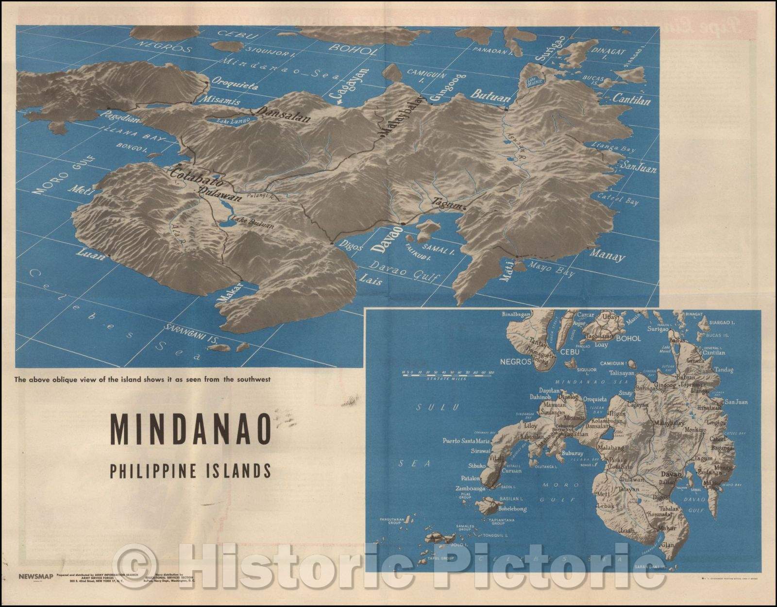 Historic Map - Mindanao Philippines Islands, 1944, United States GPO - Vintage Wall Art