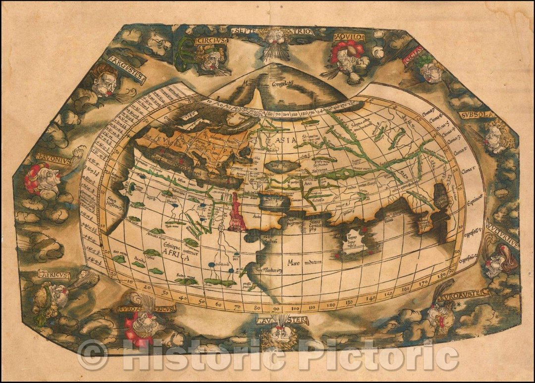 Historic Map - World Map, 1522, Lorenz Fries - Vintage Wall Art