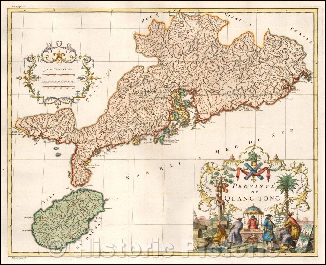 Historic Map - Guandong and Hainan, China Province De Quang-Tong, 1737, Jean-Baptiste Bourguignon d'Anville v2