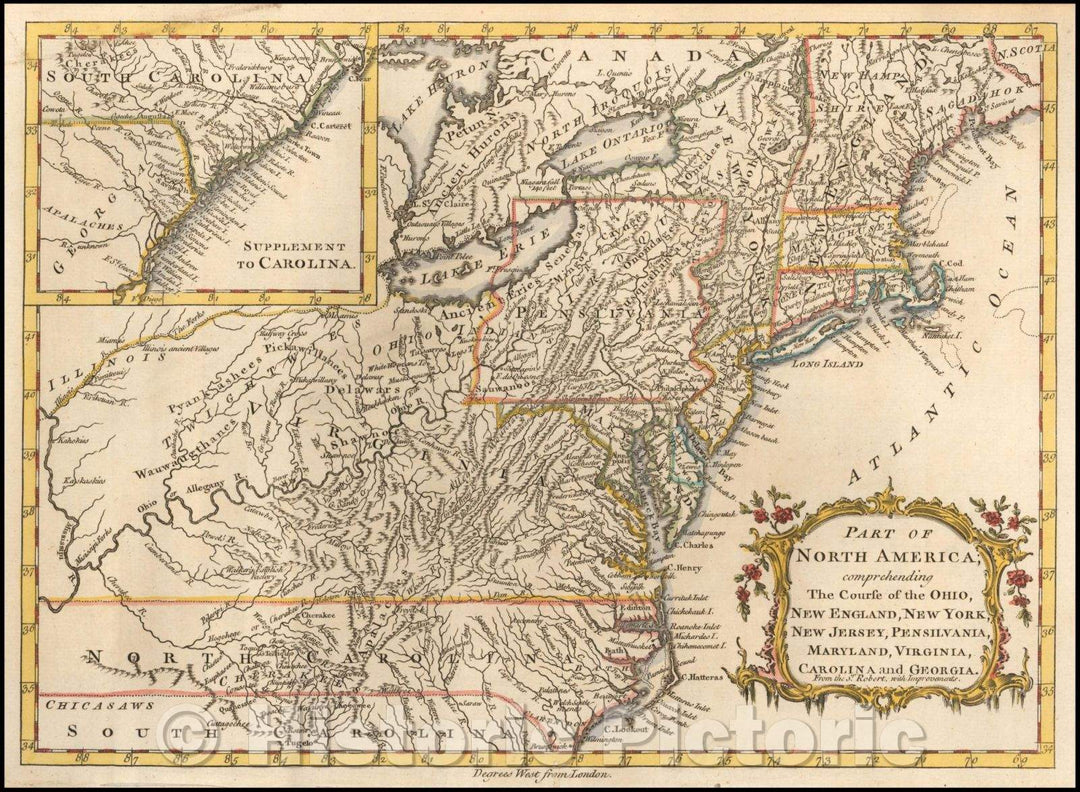 Historic Map - North America; Ohio, New England, New York, New Jersey, Pensilvania, Maryland, Virginia, Carolina and Georgia, 1759 v2