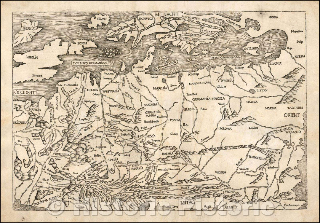 Historic Map - Central & Northern Europe, 1493, Hartmann Schedel v2