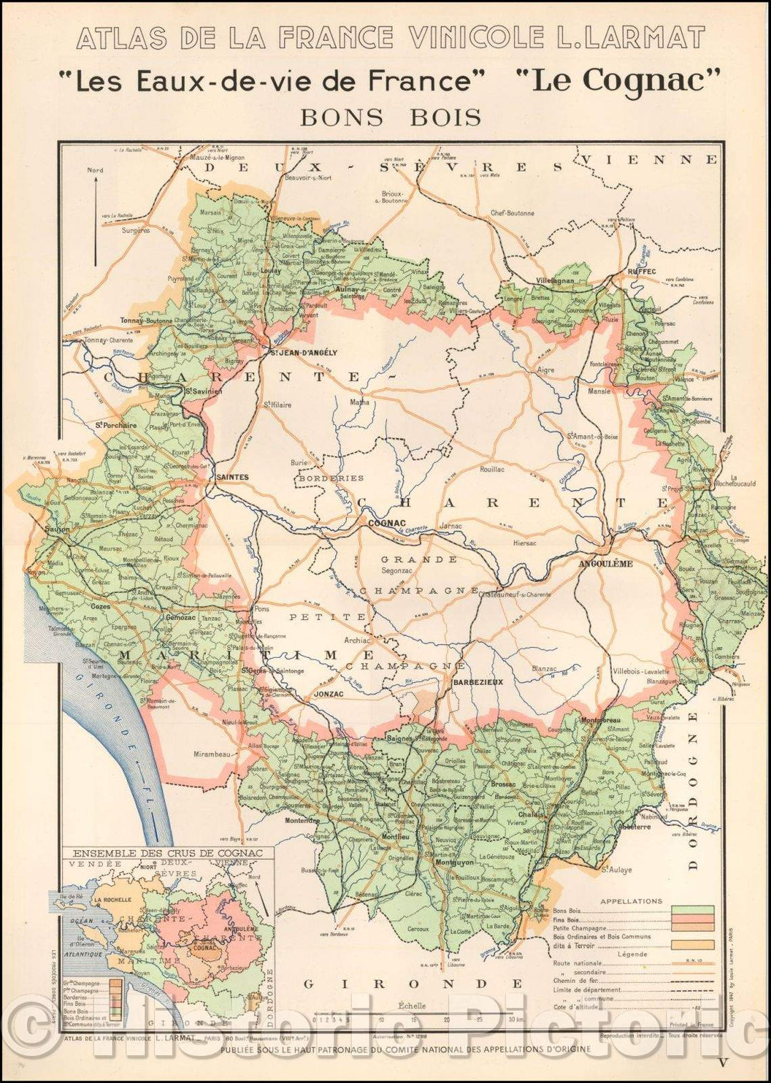 Historic Map - Les Eaux-de-vie de France/Regional Maps Louis Larmat's important atlas of the French Wine Country Atlas De La France Vinicole, 1941 - Vintage Wall Art