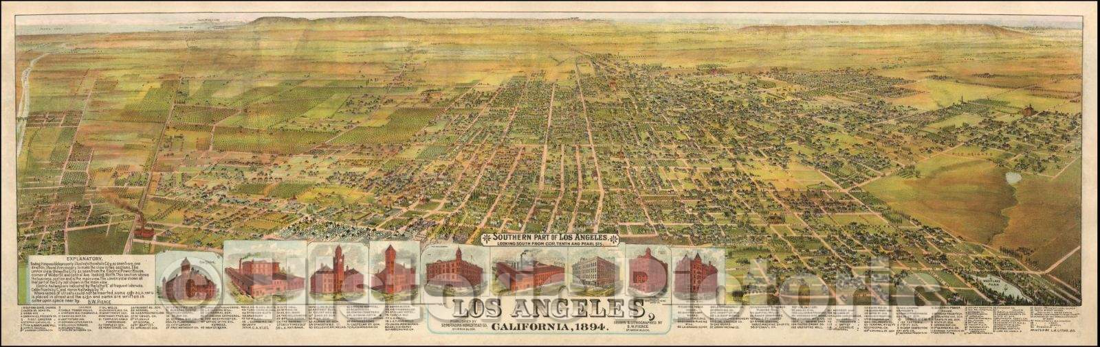 Historic Map - Los Angeles, California, 1894, B.W. Pierce - Vintage Wall Art