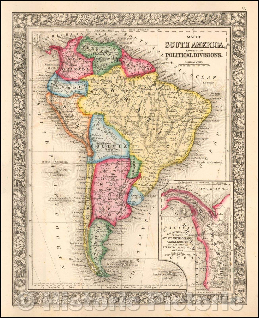 Historic Map - Map Of South America, Showing Its Political Divisions, 1862, Samuel Augustus Mitchell Jr. - Vintage Wall Art