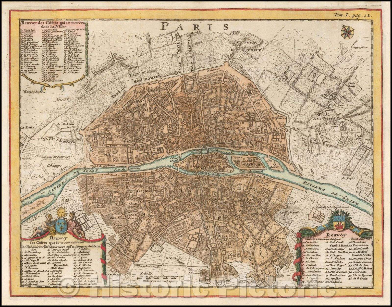 Historic Map - Paris, France, 1700, Nicolas de Fer - Vintage Wall Art