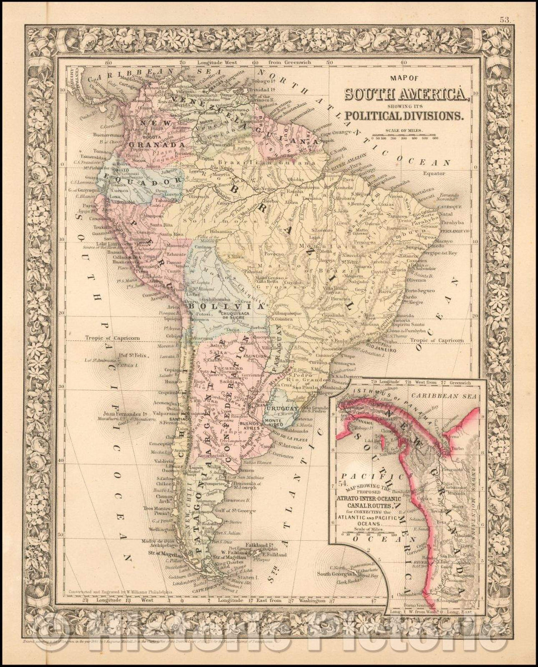 Historic Map - Map Of South America, Showing Its Political Divisions, 1865, Samuel Augustus Mitchell Jr. - Vintage Wall Art