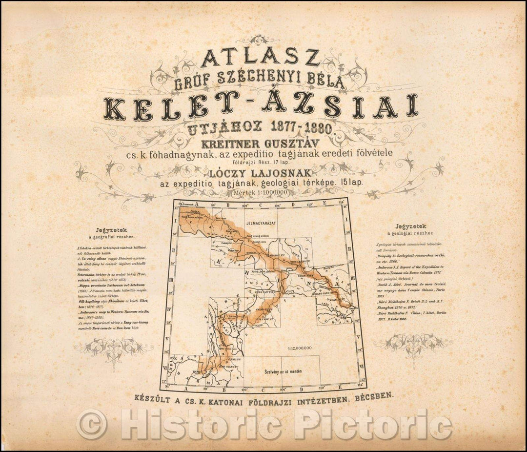 Historic Map - Atlasz Grof Szechenyi Bela Kelet-Azsiai Utjahoz/Geological Atlas of Tibet, 1884 - Vintage Wall Art