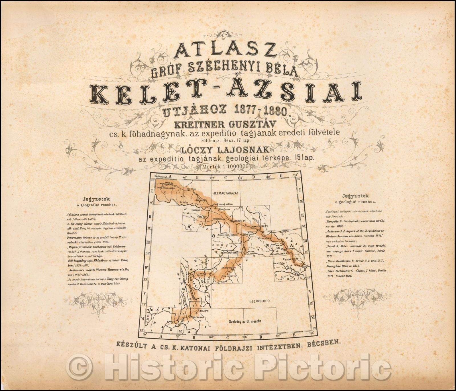 Historic Map - Atlasz Grof Szechenyi Bela Kelet-Azsiai Utjahoz/Geological Atlas of Tibet, 1884 - Vintage Wall Art