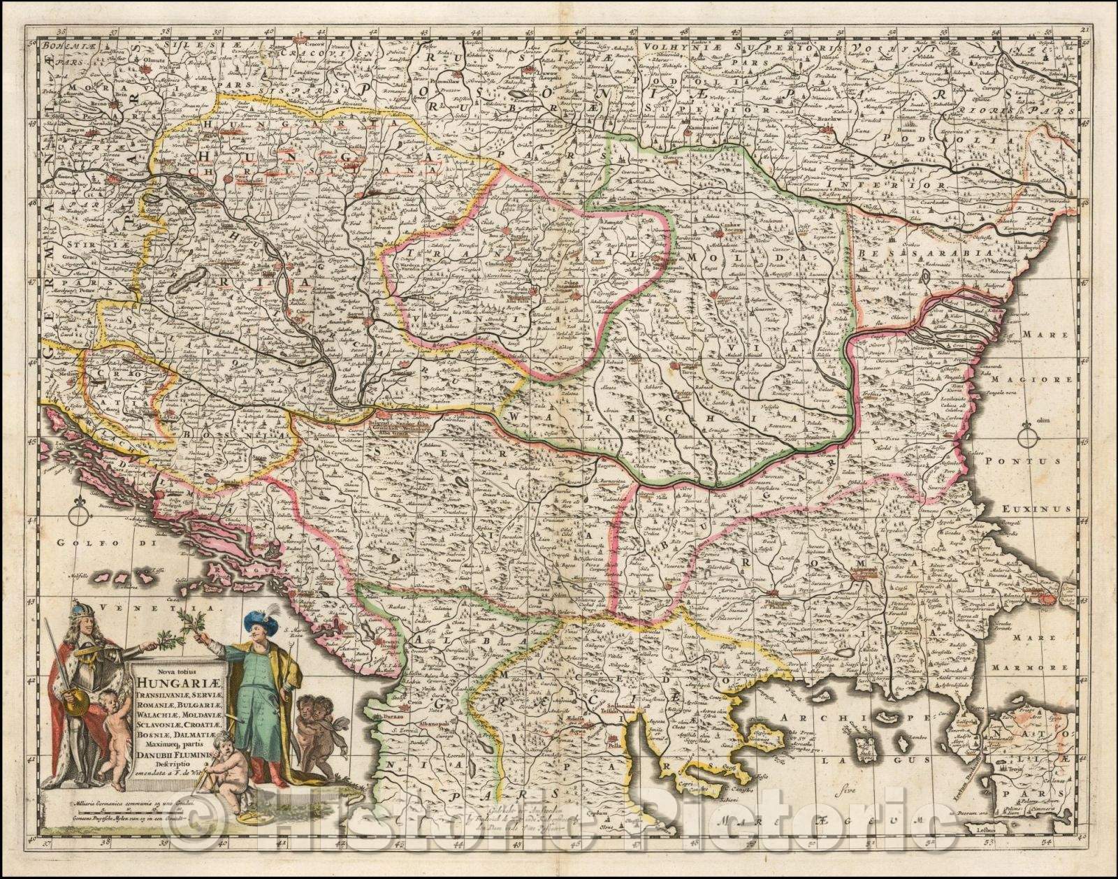 Historic Map - Nova Totius Hungariae, Transilvaniae, Serviae, Romaniae, Bulgariae, Walach, 1680 - Vintage Wall Art