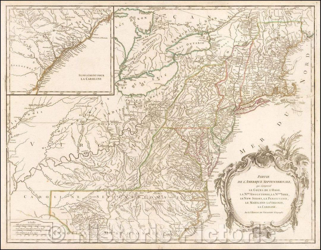 Historic Map - Partie De L'Amerique Septentrionale/Ohio, New England, New York, New Jersey, Pennsylvania, Maryland, Virginia, 1755 v2