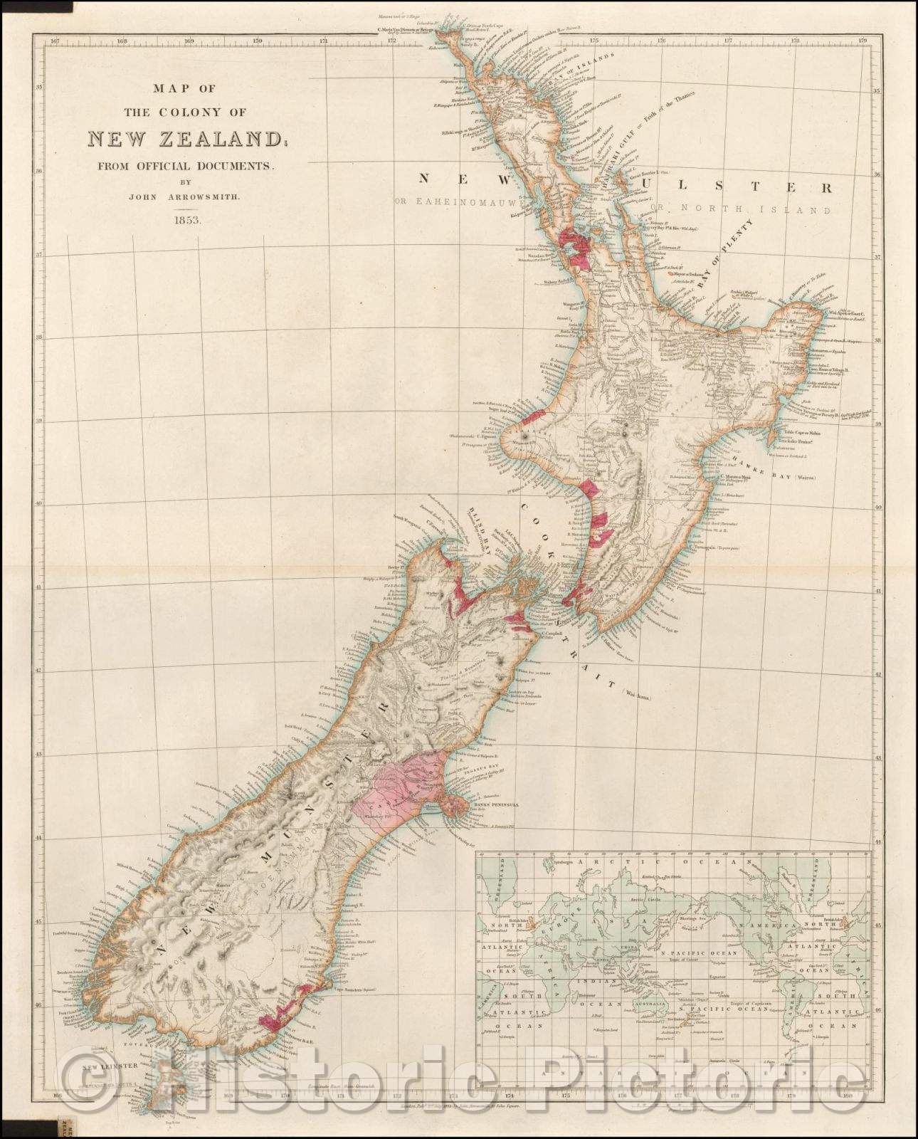 Historic Map - Map of the Colony of New Zealand From Official Documents, 1853, John Arrowsmith - Vintage Wall Art