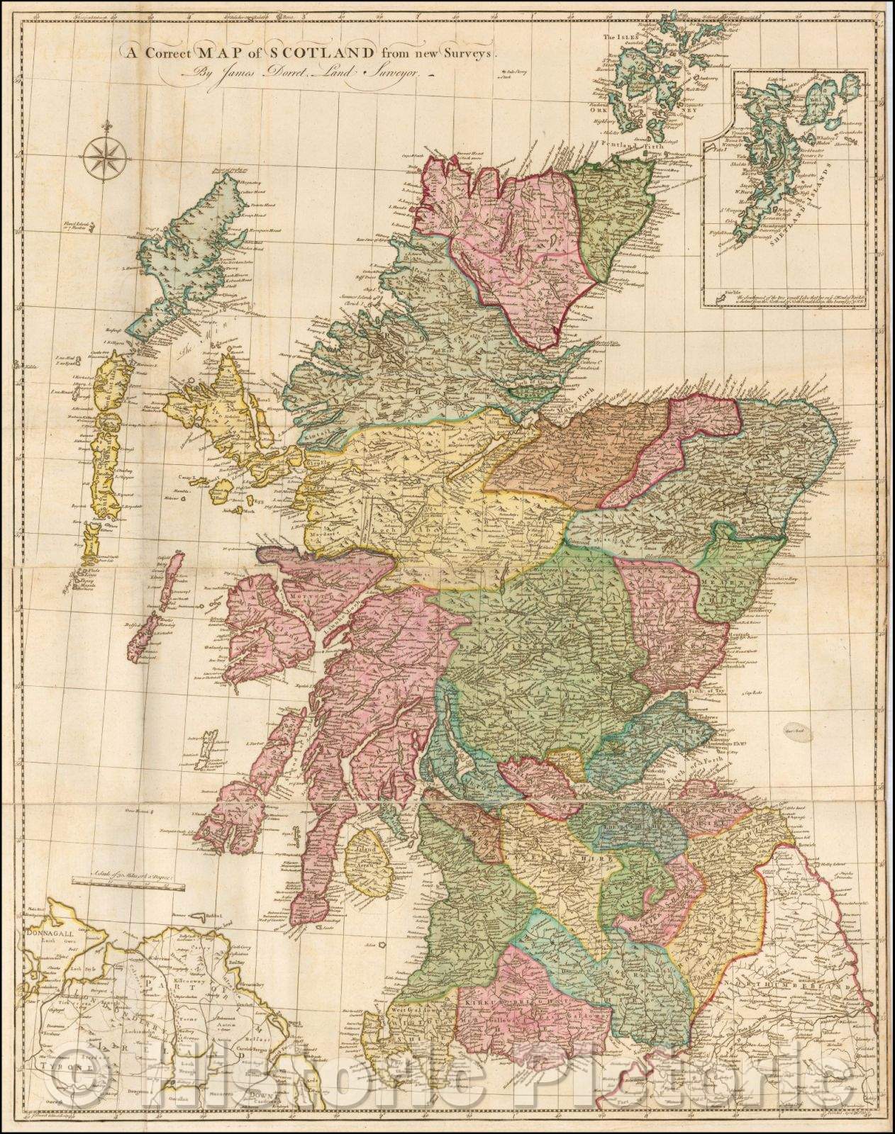 Historic Map - A Correct Map of Scotland from new Surveys, 1751, James Dorret - Vintage Wall Art