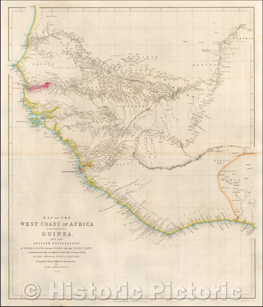 Historic Map - Map of the West Coast of Africa Comprising Guinea, an the British Possessions at Sierra Leone, on the Gambia and the Gold Coast, 1843 - Vintage Wall Art