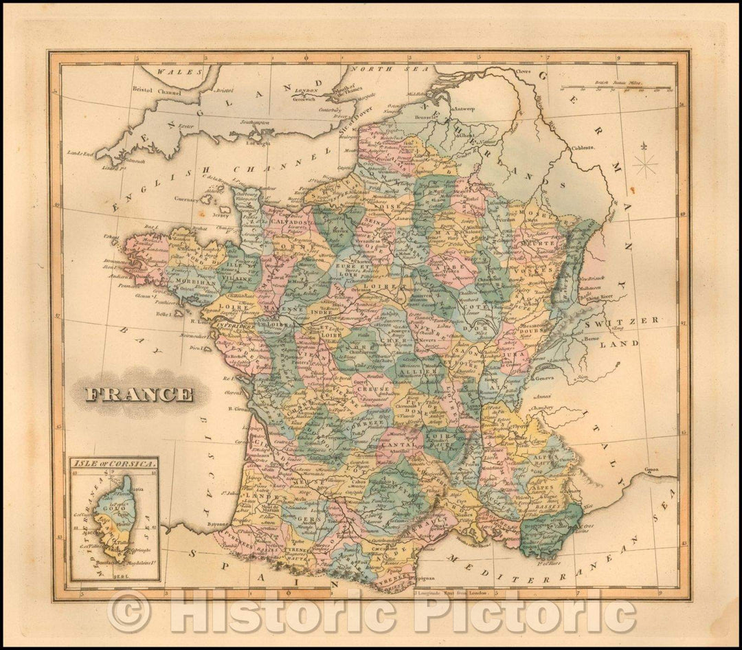 Historic Map - France (with Corsica), 1823, Fielding Lucas Jr. v2