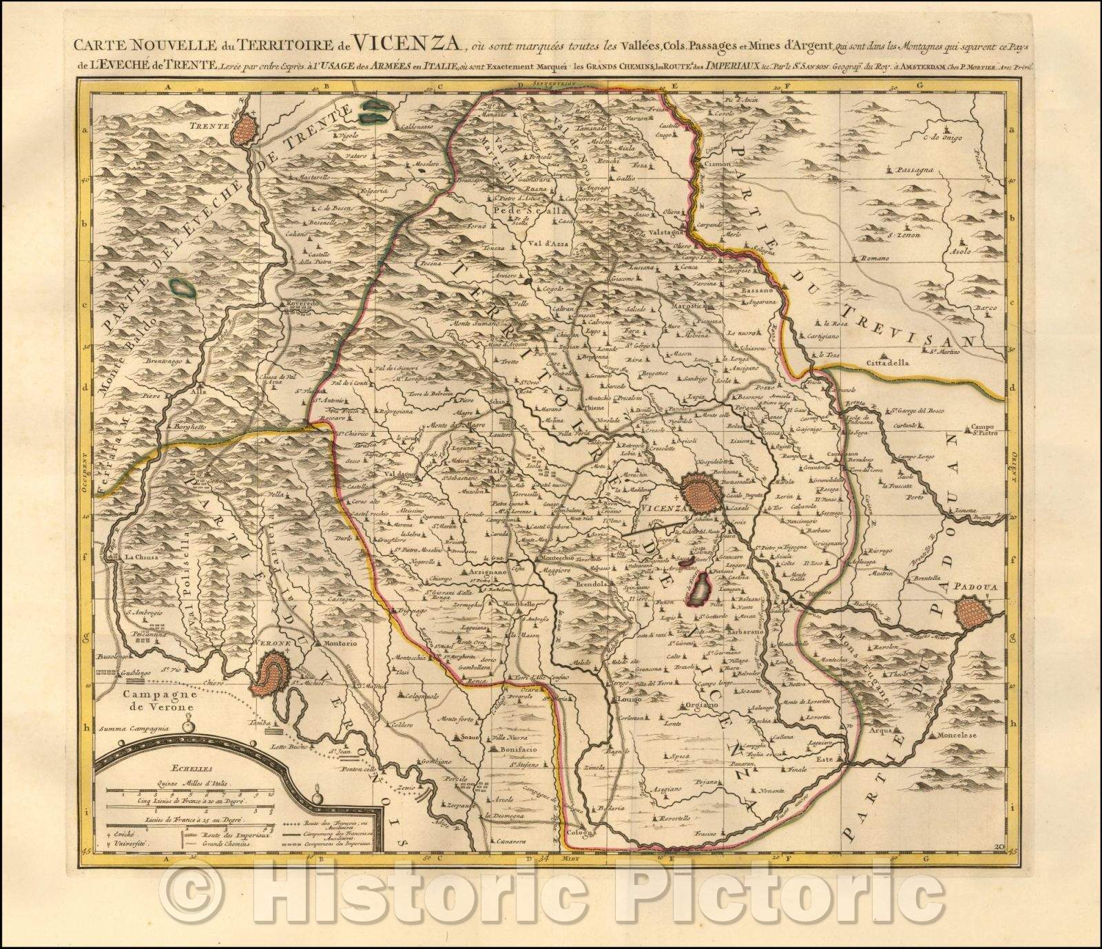 Historic Map - Carte Nouvelle du Territoire de Vicenza, ou sont marquees/Map of Italy, Paris by Pierre Du Val in 1663, 1700, Pieter Mortier - Vintage Wall Art