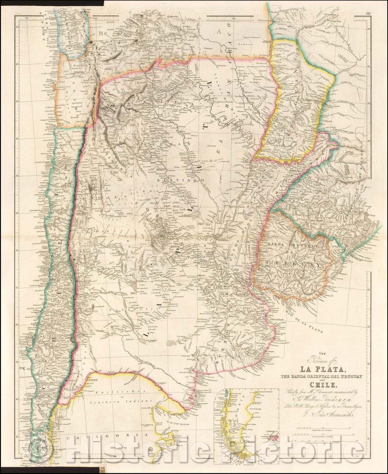 Historic Map - The Provinces of La Plata, The Banda Oriental Del Uruguay and Chile, 1842, John Arrowsmith - Vintage Wall Art