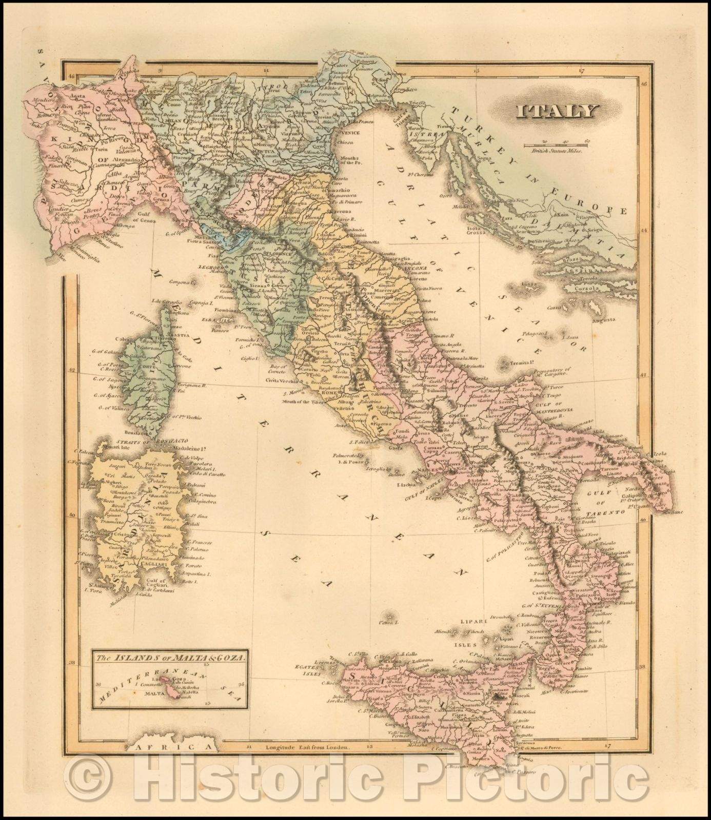 Historic Map - Italy, 1823, Fielding Lucas Jr. - Vintage Wall Art