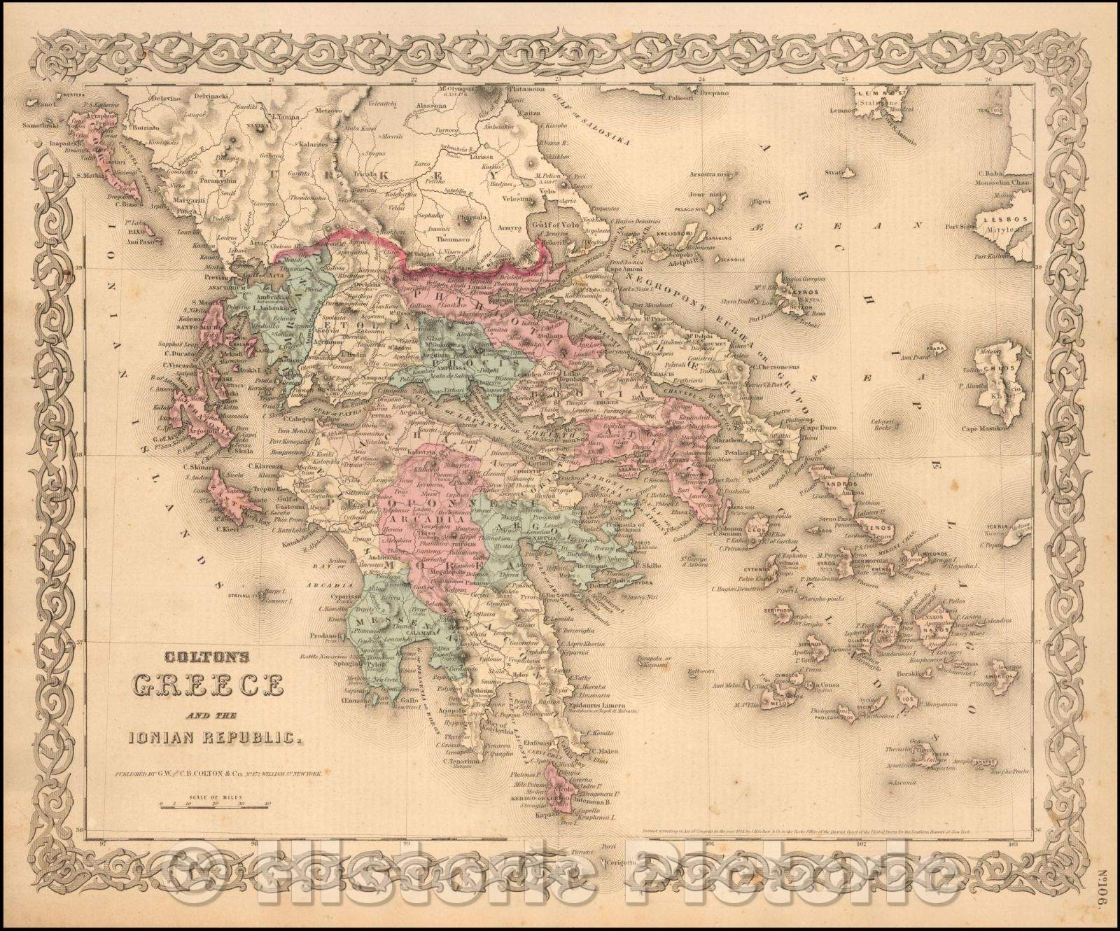 Historic Map - Colton's Greece and the Ionian Republic, 1866, G.W. & C.B. Colton - Vintage Wall Art