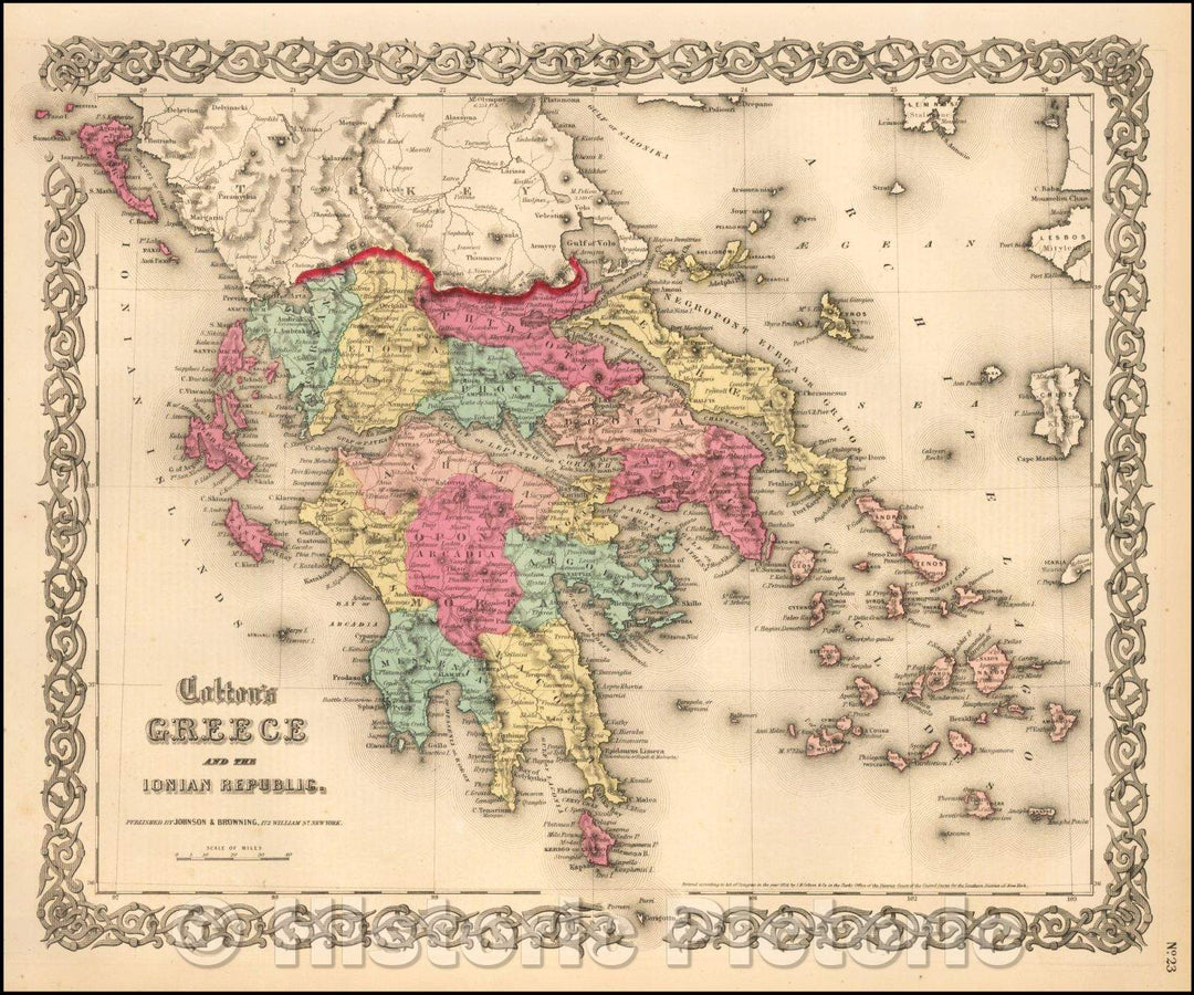 Historic Map - Colton's Greece and the Ionian Republic, 1860, Joseph Hutchins Colton - Vintage Wall Art