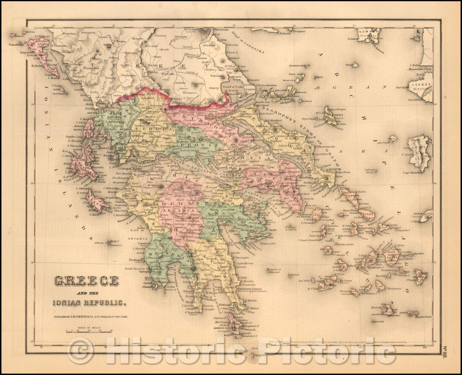 Historic Map - Greece and the Ionian Republic, 1857, Joseph Hutchins Colton - Vintage Wall Art