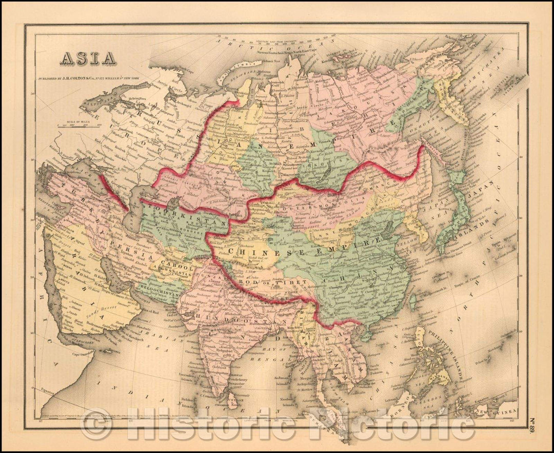 Historic Map - Asia, 1860, Joseph Hutchins Colton - Vintage Wall Art