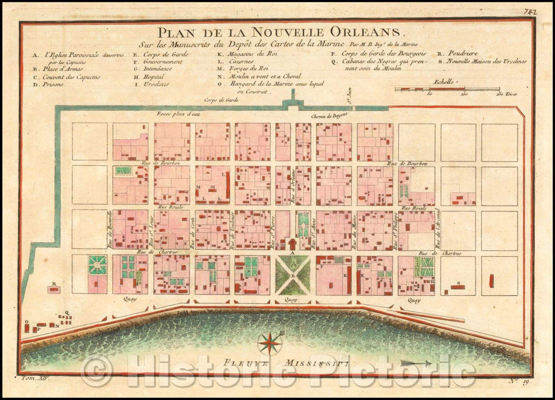 Historic Map - Plan De La Nouvelle Orleans Sur les Manuscrits du Depot des Cartes De la Marine :: Of New Orleans On the manuscripts of the Navy Depot Cards, 1755 - Vintage Wall Art